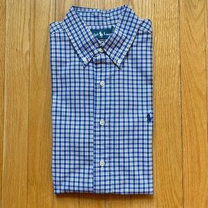 Polo Ralph Lauren Mens Short Sleeve Dress Shirt Classic Medium Blue White Plaid